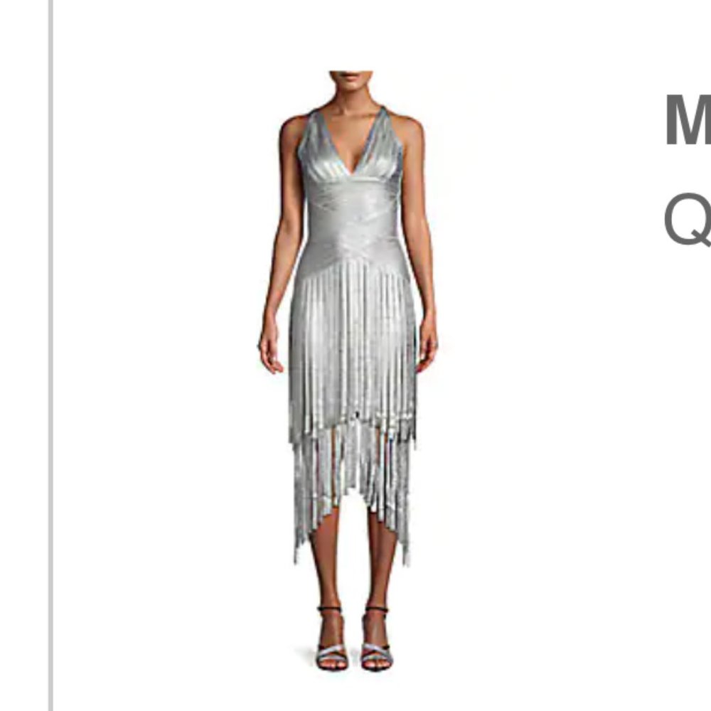 HERVÉ LÉGER Metallic Fringed Dress, Silver